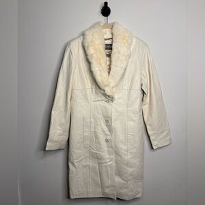 Wilsons Leather Cream Fur-Trimmed Trench Coat
